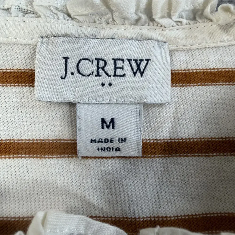 J.Crew Size Medium Striped Henley Ruffle Neck Long Sleeve Cotton Top BS211